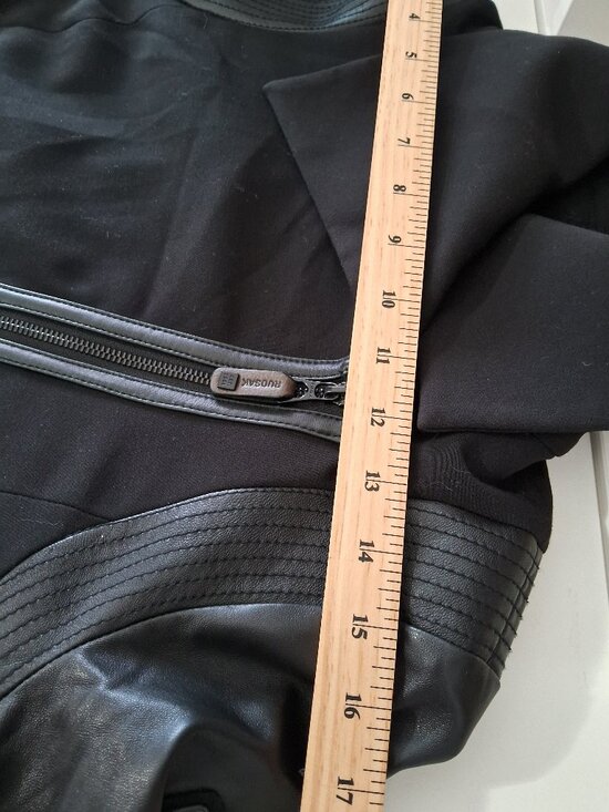 Rudsak Black Asymmetrical Coat with Genuine Leather Sleeves - Picture 5 of 15